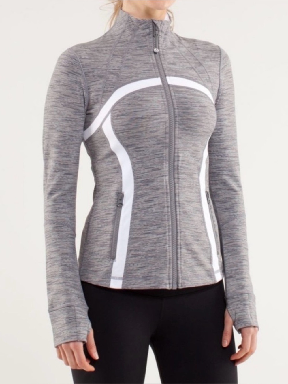lululemon athletica define  Gray and White Zip-Up Bomber Jacket Size 2 0831